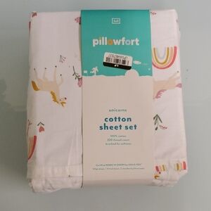 Pillowfort Unicorn Cotton Sheet Set - White and Pink, FULL